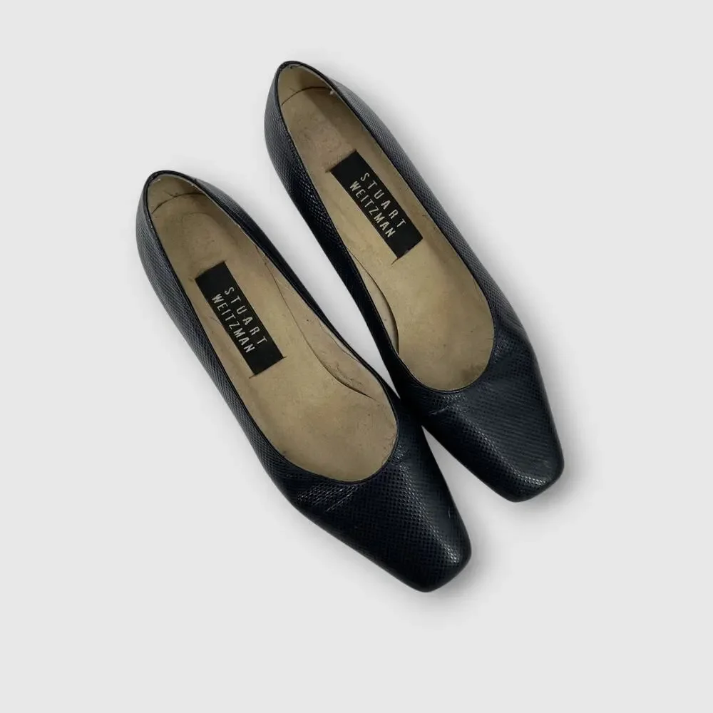 Vintage Stuart Weitzman Textured Leather Block Heel Pumps Size 7.5
